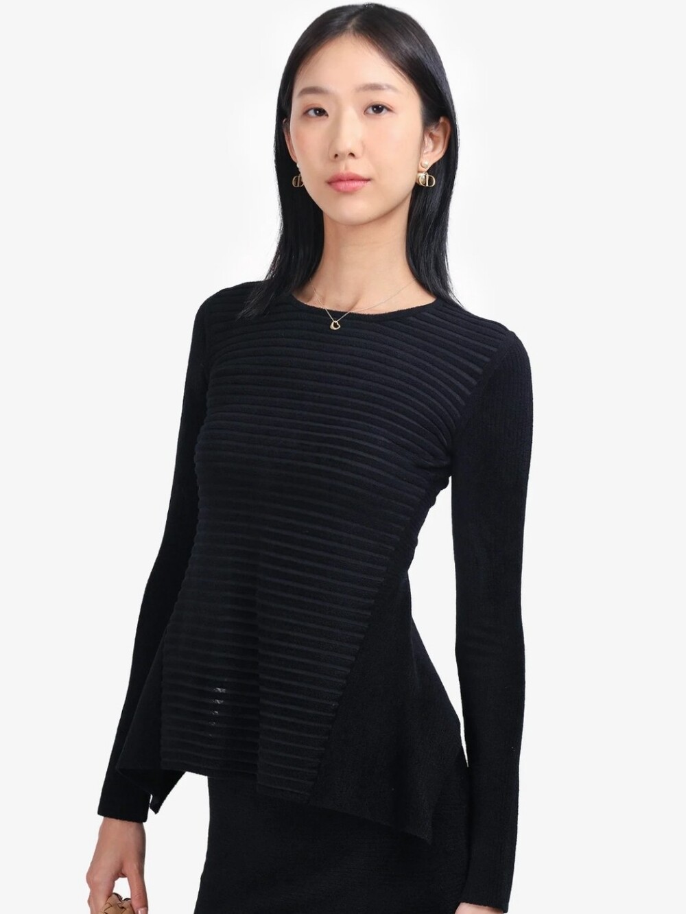 Alexander Wang Hi Low Ribbed Assymetrical Velour Peplum Sweater Top Size M